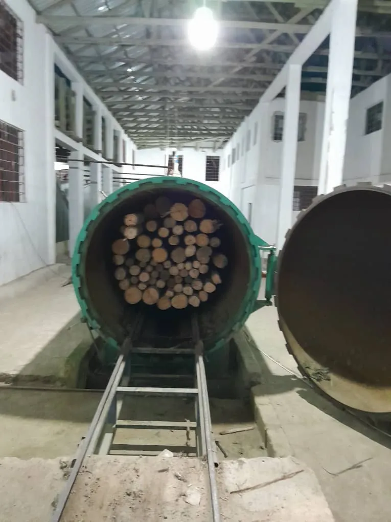 Treatment cylinder loaded with poles