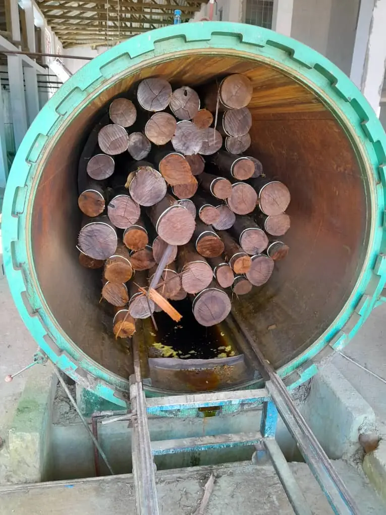 Poles inside the pressure-treatment cylinder